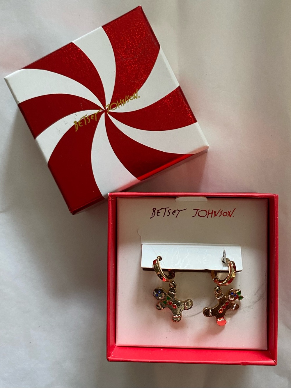 Betsey Johnson Gingerbread Friends Huggie Drop Earrings - Picture 2 of 3